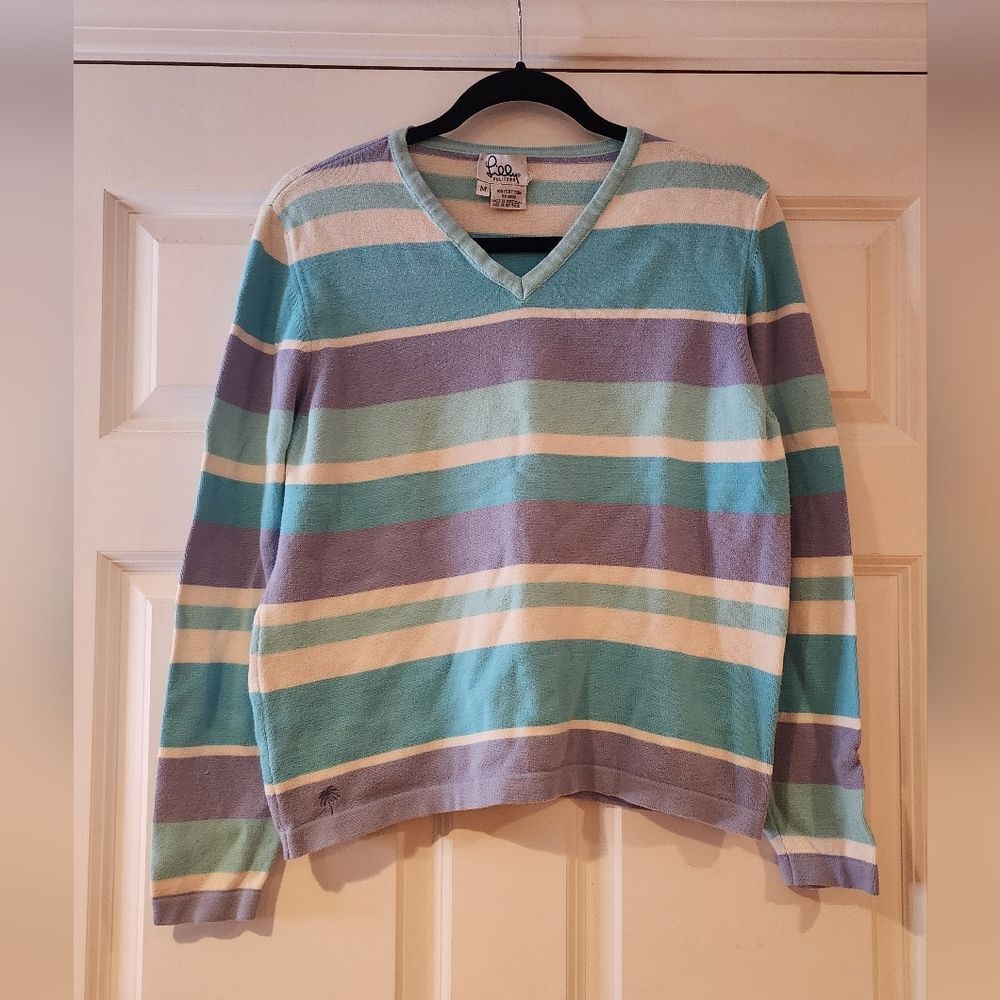 Lilly Pulitzer Striped V-Neck Sweater in Aqua, Lavender, and Cream